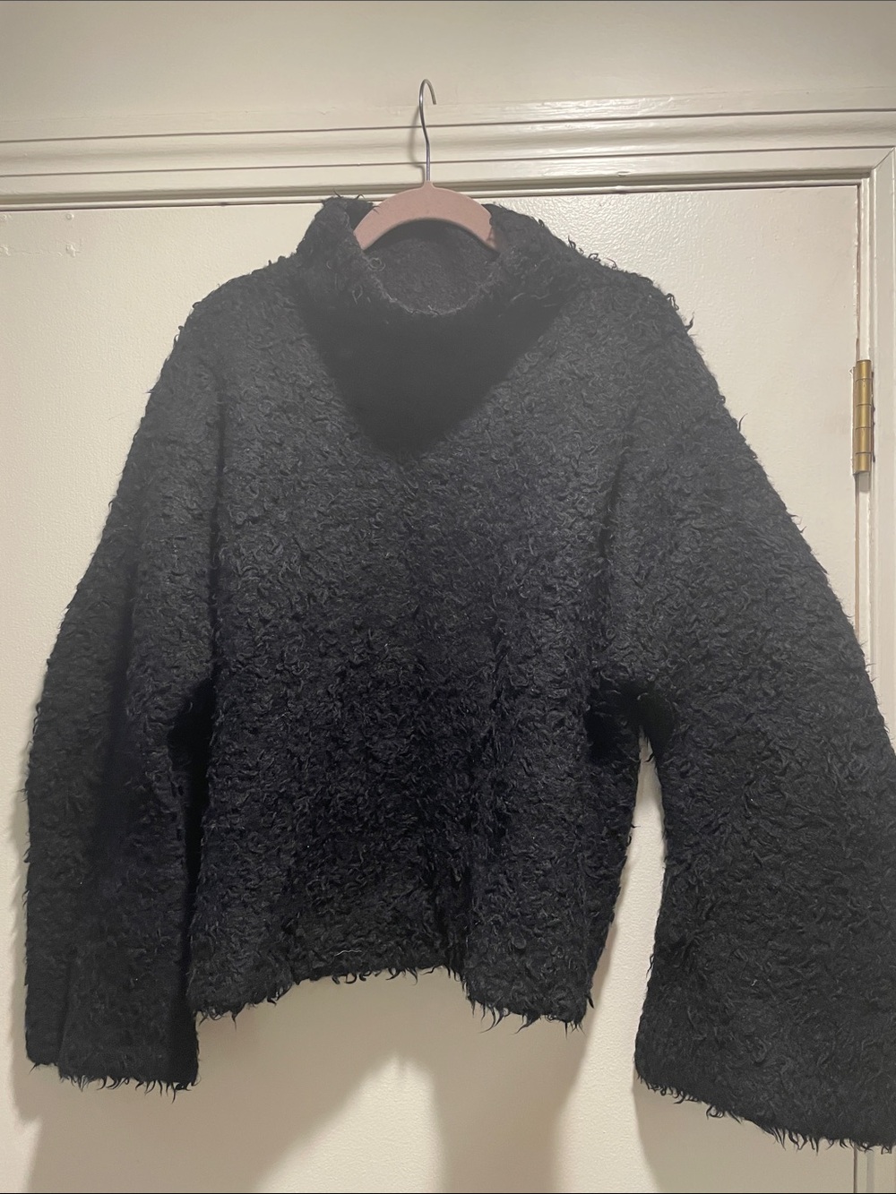 Lauren Manoogian Alpaca Merino Bouclé Mock Funnel Neck Cropped Sweater